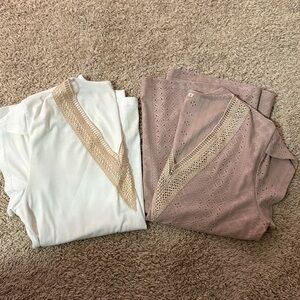 Elegant Women's V-Neck Tops - White and Rose